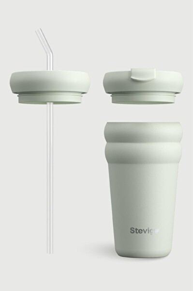 Stevig ST-247 3 Bubble Two-Cap Straw Tumbler 600 ML Lightest Sky Çelik Termos