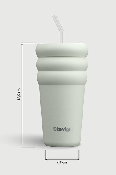 Stevig ST-247 3 Bubble Two-Cap Straw Tumbler 600 ML Lightest Sky Çelik Termos