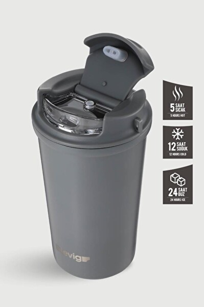 Stevig ST-251 4 Work Flip Open Coffee 400 ML Gri Mug Çelik Termos