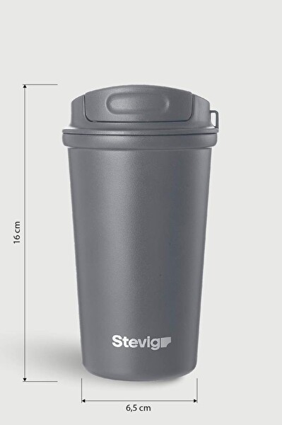 Stevig ST-251 4 Work Flip Open Coffee 400 ML Gri Mug Çelik Termos