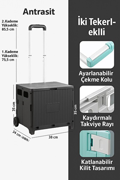 Valkyrie Katlanabilir İki Tekerlekli Alışveriş ve Depolama Çantası – Kapaklı Teleskopik Çekme Kolu Kamp Plaj Çok Amaçlı