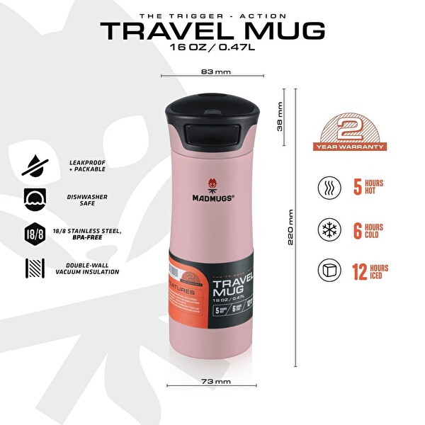 Madmugs TM-TA-005 0.47 L Pembe Travel Mug Termos Bardak