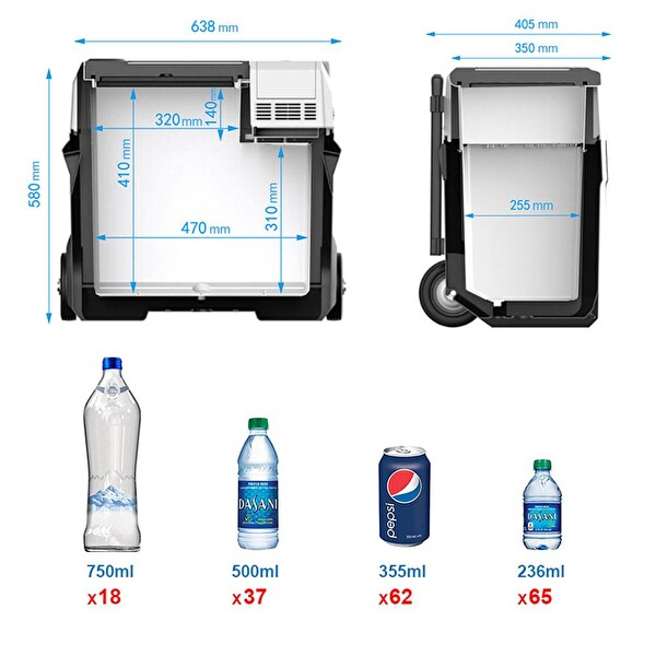 Acopower PX50 12/24/220 Volt 50 Litre Kompresörlü Tekerlekli Outdoor Oto Buzdolabı - Akü Dahil Değildir