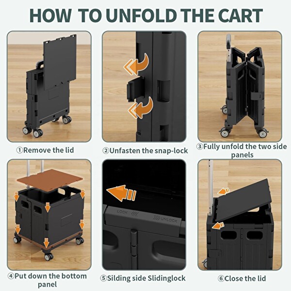 Valkyrie Katlanabilir 4 Tekerlekli Alışveriş ve Depolama Çantası - Kapaklı Teleskopik Çekme Kolu Kamp Plaj Çok Amaçlı Siyah