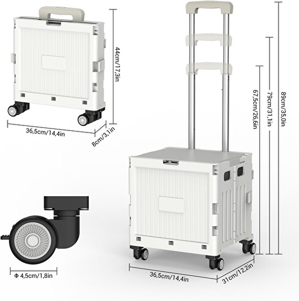 Valkyrie Katlanabilir 4 Tekerlekli Kapaklı Teleskopik Çekme Kolu Depolama Çantası Beyaz