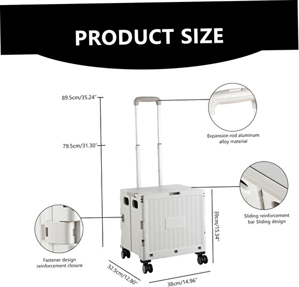 Valkyrie Katlanabilir 4 Tekerlekli Kapaklı Teleskopik Çekme Kolu Depolama Çantası Beyaz