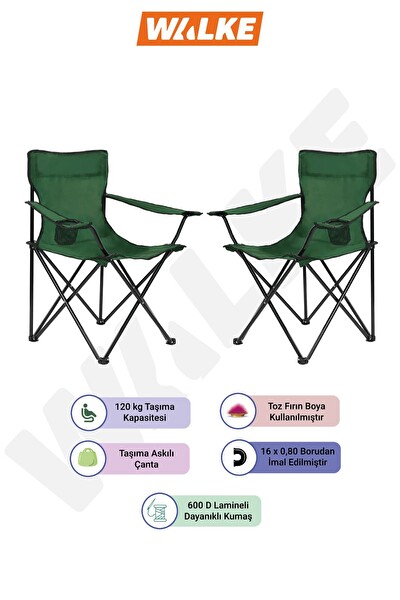 Walke Yeşil Taşıma Çantalı Katlanabilir Kamp Sandalyesi 2 Adet