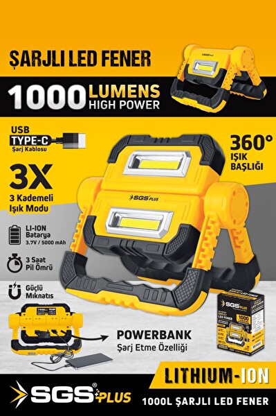 SGS SGS5057 Katlanabilir Şarjlı Led Fener 1000 Lumen 3.7 Volt Mıknatıslı El Feneri