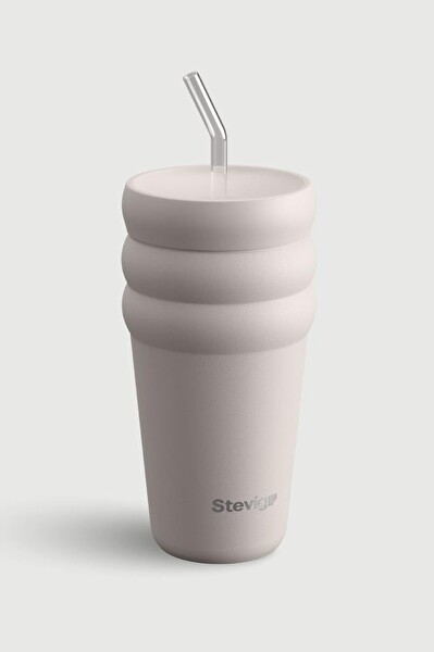 Stevig ST-244 3 Bubble Two-Cap Straw Tumbler 600 ML Crushed Rock Çelik Termos