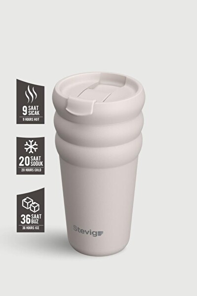 Stevig ST-244 3 Bubble Two-Cap Straw Tumbler 600 ML Crushed Rock Çelik Termos