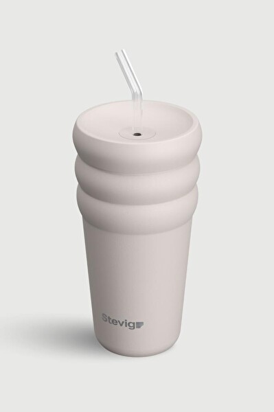 Stevig ST-244 3 Bubble Two-Cap Straw Tumbler 600 ML Crushed Rock Çelik Termos