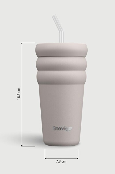 Stevig ST-244 3 Bubble Two-Cap Straw Tumbler 600 ML Crushed Rock Çelik Termos