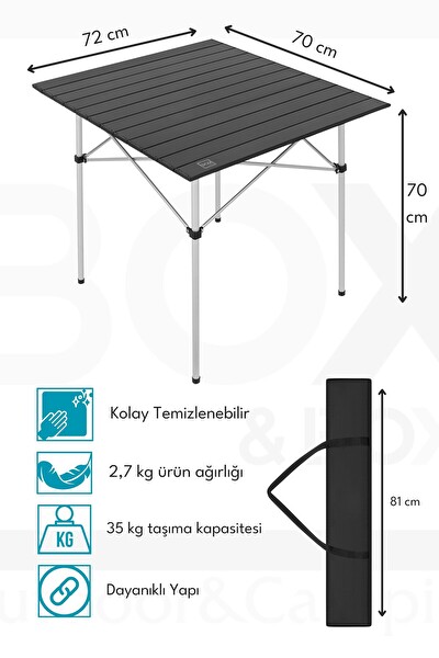 Box&Box Alüminyum Katlanabilir Kamp ve Piknik Masası Omuz Askılı Taşıma Çantasıyla XL Siyah