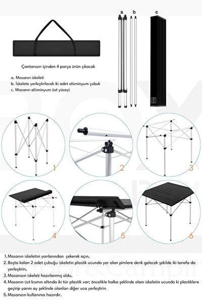 Box&Box Alüminyum Katlanabilir Kamp ve Piknik Masası Omuz Askılı Taşıma Çantasıyla XL Siyah