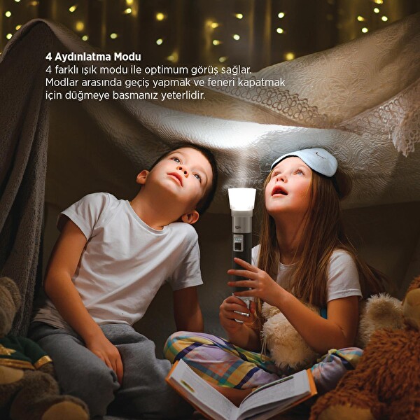 House Pratik HP75 380 Lümen 200m Aydınlatma Type-C Şarjlı 4 Modlu Siyah Güçlü El Feneri