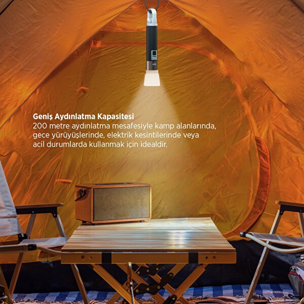 House Pratik HP75 380 Lümen 200m Aydınlatma Type-C Şarjlı 4 Modlu Siyah Güçlü El Feneri