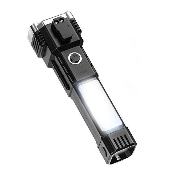 House Pratik HP71 Modlu Powerbank ve Cam Kırma Çekici Type-C Şarjlı Siyah Acil Durum El Feneri 4