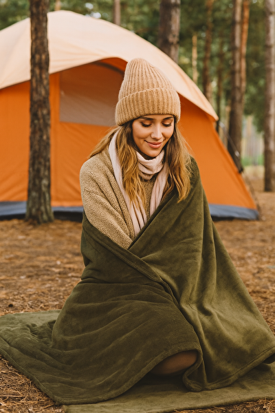 Naturecamp Rem Çok Amaçlı Haki Polar Kamp Battaniyesi