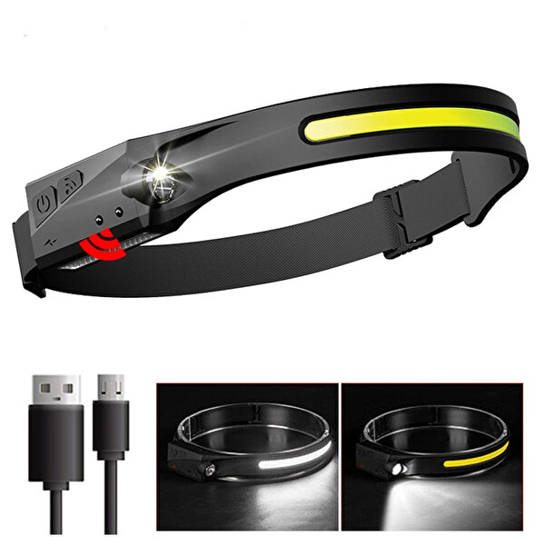 Evimdeyokyok PS-001 5 Modlu COB LED Sensörlü USB Şarj Edilebilir Dahili Pilli Kafa Lambası