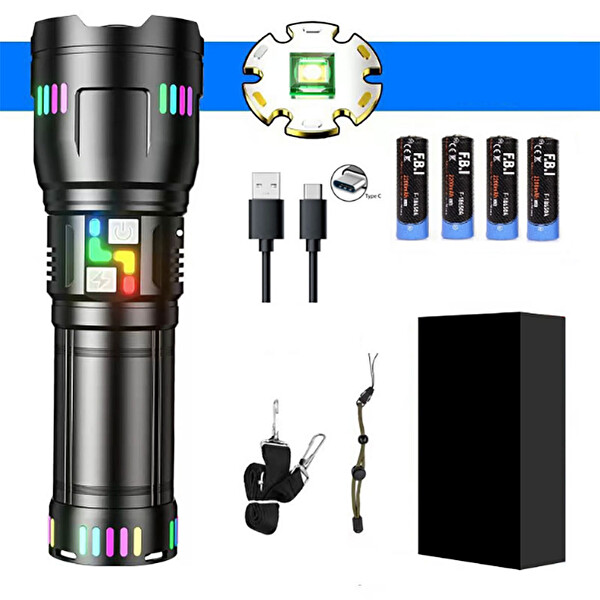 Evimdeyokyok Pro F-3002 Alüminyum TG LED Gece Şeritli Type-C Şarjlı El Feneri