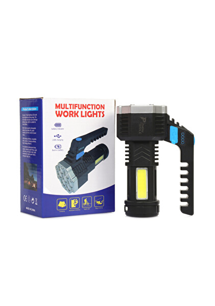 Evimdeyokyok PS-3879 USB Şarj Göstergeli Şarj Edilebilir 7 XPE - COB Led El Feneri