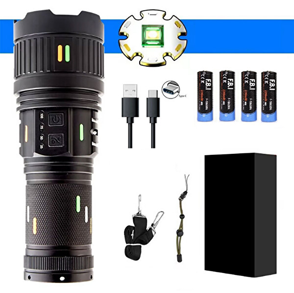 Evimdeyokyok Pro F-3001 Alüminyum TG LED Güç Göstergeli Type-C Şarjlı El Feneri 100 W