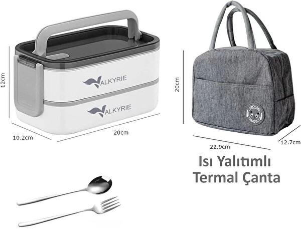 Valkyrie 1350 ML Termal Yemek Kabı Seti - Çelik Bölmeli Sızdırmaz Lunch Box + Isı Yalıtımlı Çanta