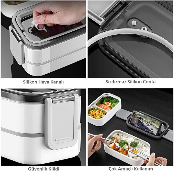 Valkyrie 1350 ML Termal Yemek Kabı Seti - Çelik Bölmeli Sızdırmaz Lunch Box + Isı Yalıtımlı Çanta