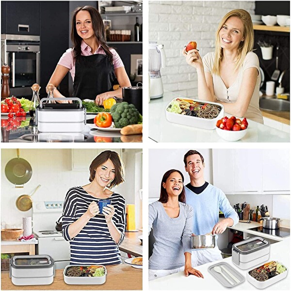 Valkyrie 1350 ML Termal Yemek Kabı Seti - Çelik Bölmeli Sızdırmaz Lunch Box + Isı Yalıtımlı Çanta