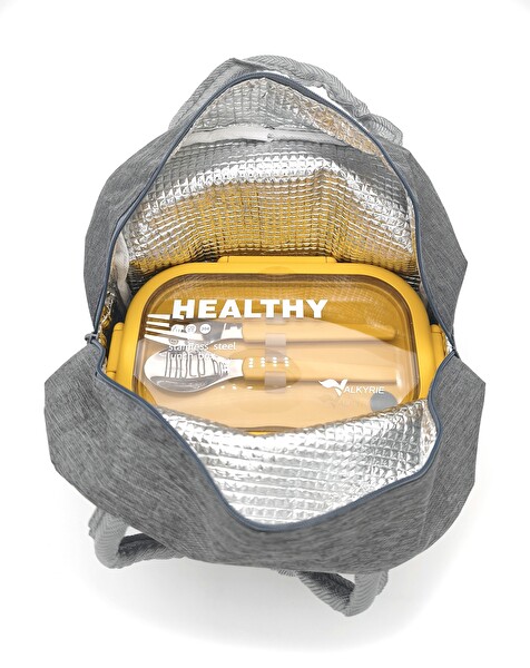 Valkyrie 304 Çelik Bölmeli Lunch Box Seti Termal Çantalı Çatal Kaşıklı Sızdırmaz Sarı Yeşil