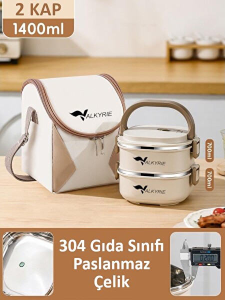 Valkyrie 2 Katlı Yemek Kabı 1400 ML - Termal Çantalı Lunch Box 304 Paslanmaz Çelik BPA İçermez