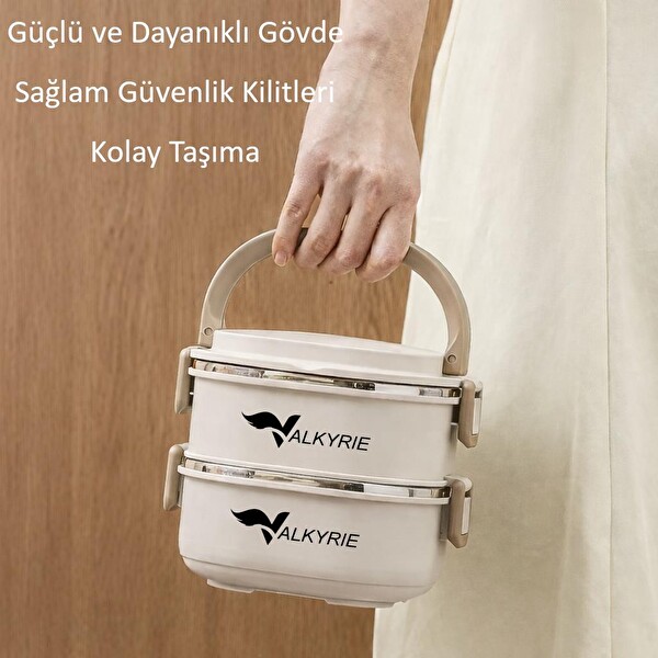 Valkyrie 2 Katlı Yemek Kabı 1400 ML - Termal Çantalı Lunch Box 304 Paslanmaz Çelik BPA İçermez
