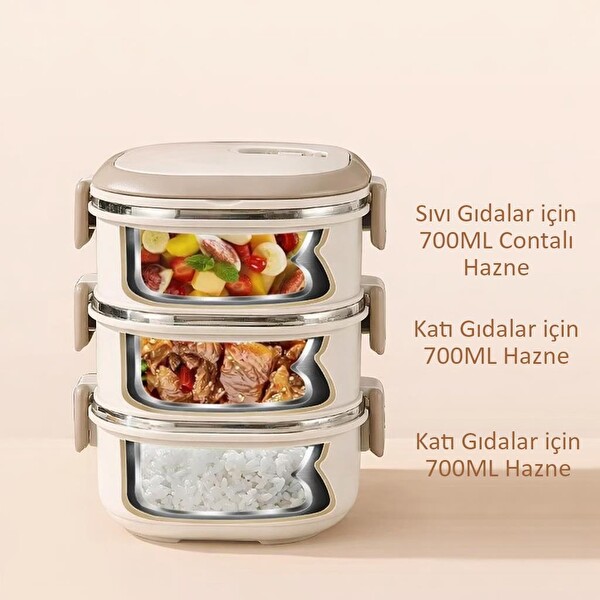 Valkyrie 3 Katlı Yemek Kabı 2100 ML - Termal Çantalı Lunch Box 304 Paslanmaz Çelik BPA İçermez