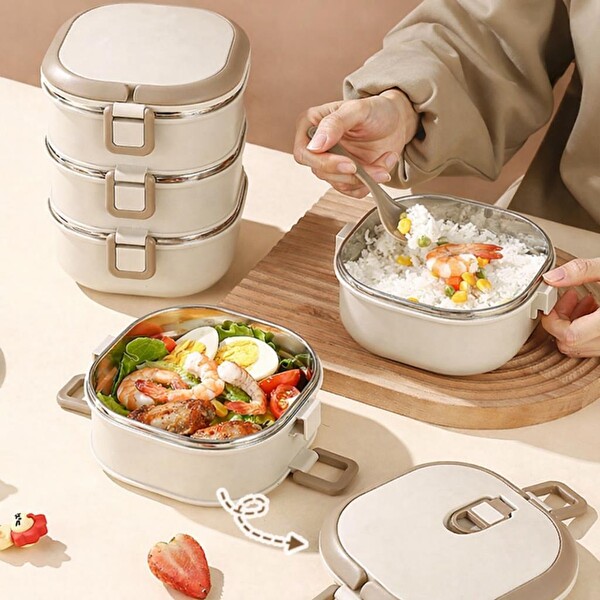 Valkyrie 3 Katlı Yemek Kabı 2100 ML - Termal Çantalı Lunch Box 304 Paslanmaz Çelik BPA İçermez