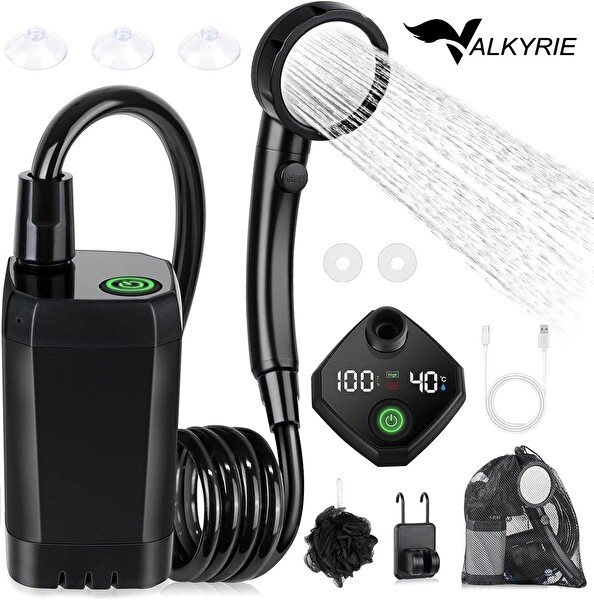 Valkyrie Akıllı LED Ekranlı Taşınabilir Duş - Su Pompası - Kamp Bahçe ve Seyahat için Şarjlı Kolay Kurulum