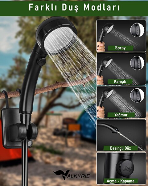 Valkyrie Akıllı LED Ekranlı Taşınabilir Duş - Su Pompası - Kamp Bahçe ve Seyahat için Şarjlı Kolay Kurulum