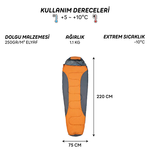 Freecamp Trekker Mummy Turuncu Uyku Tulumu