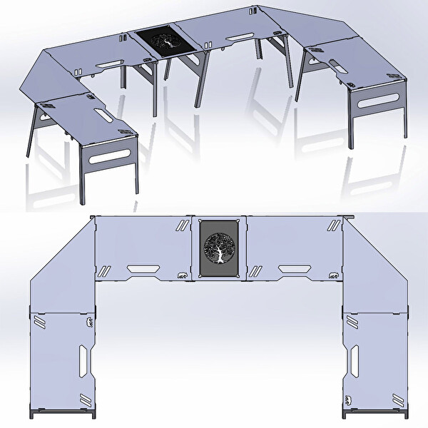 Kamp Ayısı Unibase Galvaniz Çelik Çantalı Modüler Katlanır Kamp Masası 2 MM