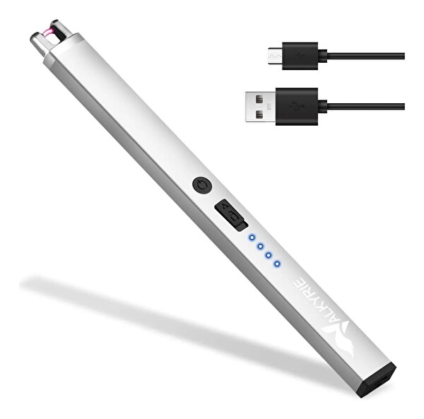 Valkyrie USB Şarjlı Elektrikli Arc Çakmak Mum İçin Gazsız Rüzgar Kırıcı Çift Emniyetli Gümüş Renk