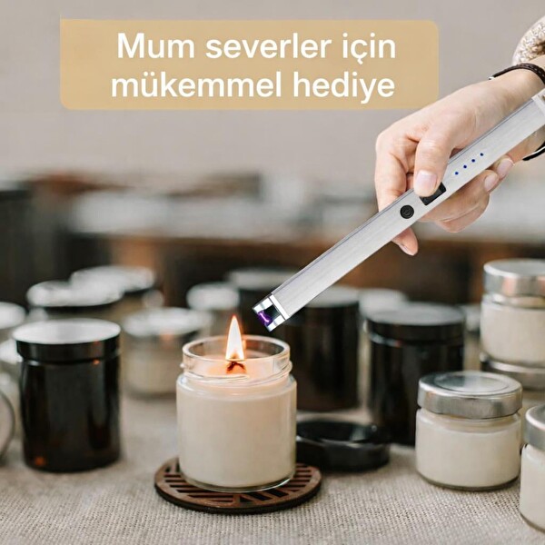 Valkyrie USB Şarjlı Elektrikli Arc Çakmak Mum İçin Gazsız Rüzgar Kırıcı Çift Emniyetli Gümüş Renk