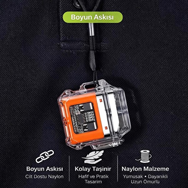 Valkyrie IP56 Su Geçirmez Çift Arc Elektrikli Çakmak Type-C Şarjlı Işıklı - Güç Göstergeli Turuncu