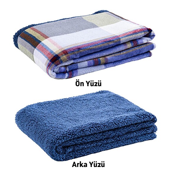 Argeus Peluş Polar Kamp Acil Durum Battaniyesi Mavi Ekose 215x150 CM