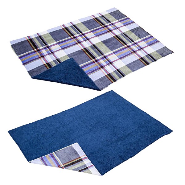 Argeus Peluş Polar Kamp Acil Durum Battaniyesi Mavi Ekose 215x150 CM