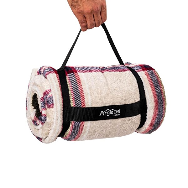 Argeus Peluş Polar Kamp Acil Durum Battaniyesi Mavi Ekose 215x150 CM
