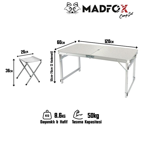 Madfox CampSet ShadePort Tabureli Katlanır Masası Seti
