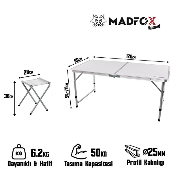 Madfox Nomad Duo Tabureli Katlanır Kamp Masası Seti