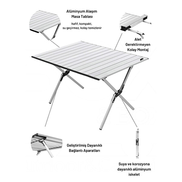 Kamp Ayısı Large Alüminyum Katlanabilir Kamp ve Piknik Masası - Çantalı Gri