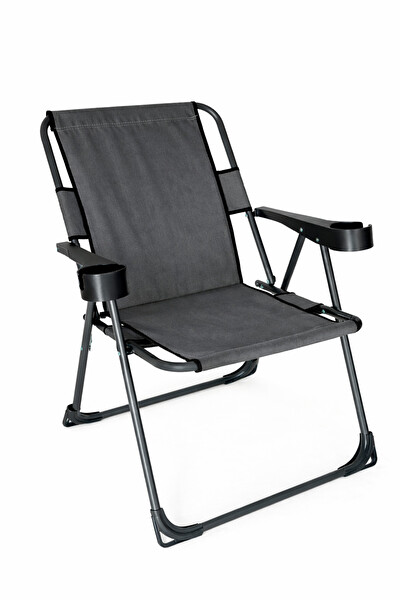 Walke Katlanır Kamp Sandalyesi Çift Taraf Bardaklı Piknik Sandalyesi Antrasit
