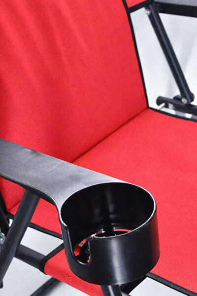 Walke Katlanır Kamp Sandalyesi Çift Taraf Bardaklı Piknik Sandalyesi Kırmızı
