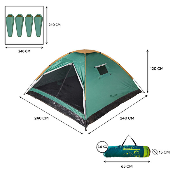 Freecamp Monodome Plus 4 Kişilik Yeşil Kamp Çadırı